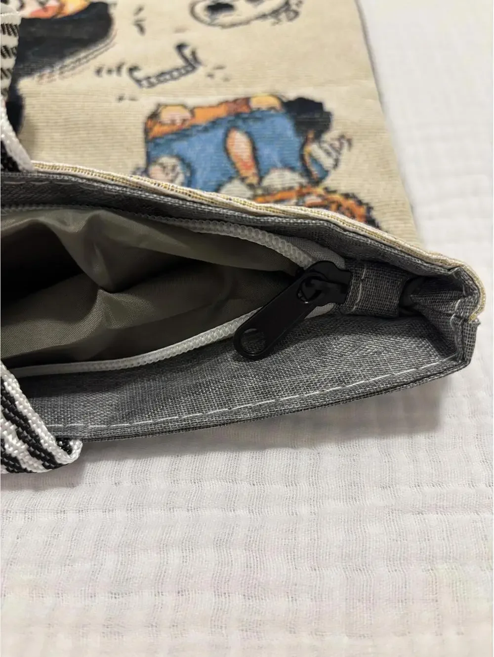 Cute Labubu Cartoon Print Tote Bag with Zipper Closure